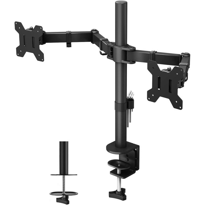 BONTEC Dual Monitor Desk Mount Stand for 13-27 inch LCD LED Monitors Ergonomic Full Motion Heavy Duty Double Arms Hold - Black view 1