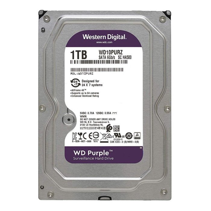 WD Purple 1TB Surveillance Hard Disk Drive - Intellipower SATA 6 Gbs 64MB Cache 3.5 Inch - WD10PURZ 