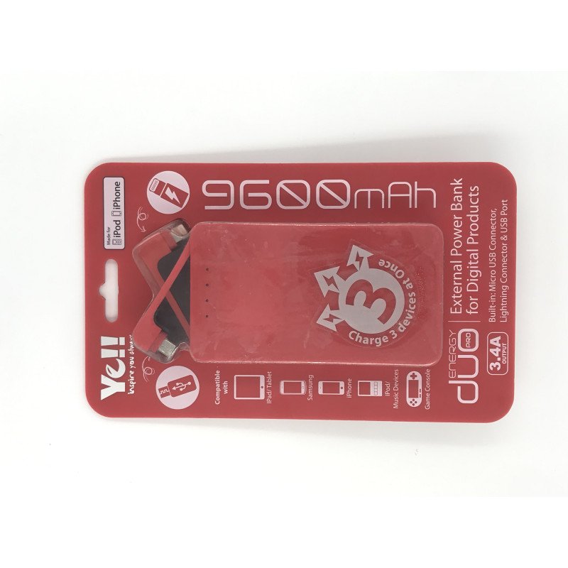 Yell 9,600 mAh Power Bank | Red view 1